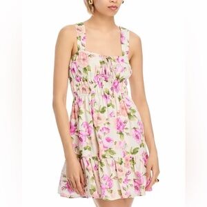Aqua Cream Floral Sundress with Pink and Green Print